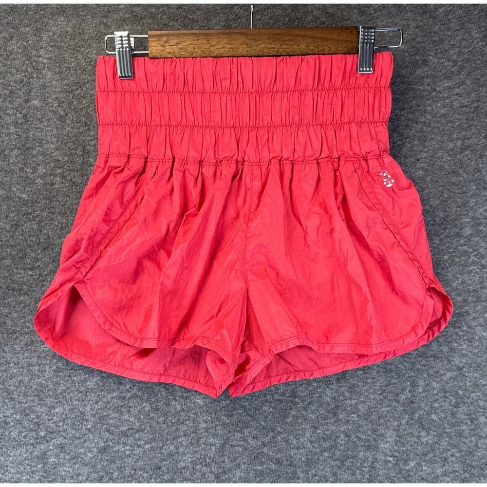 FP Movement The Way Home Shorts Womens S Red Breezy Smocked High Rise Running